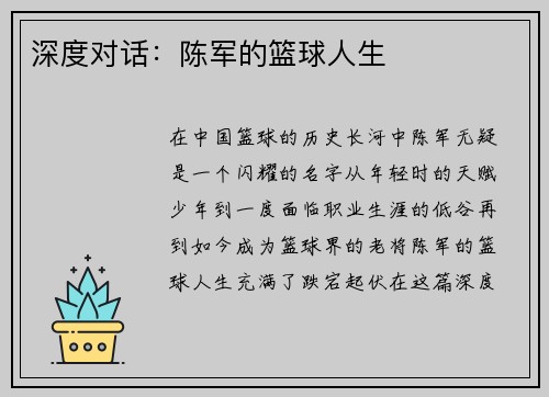 深度对话：陈军的篮球人生
